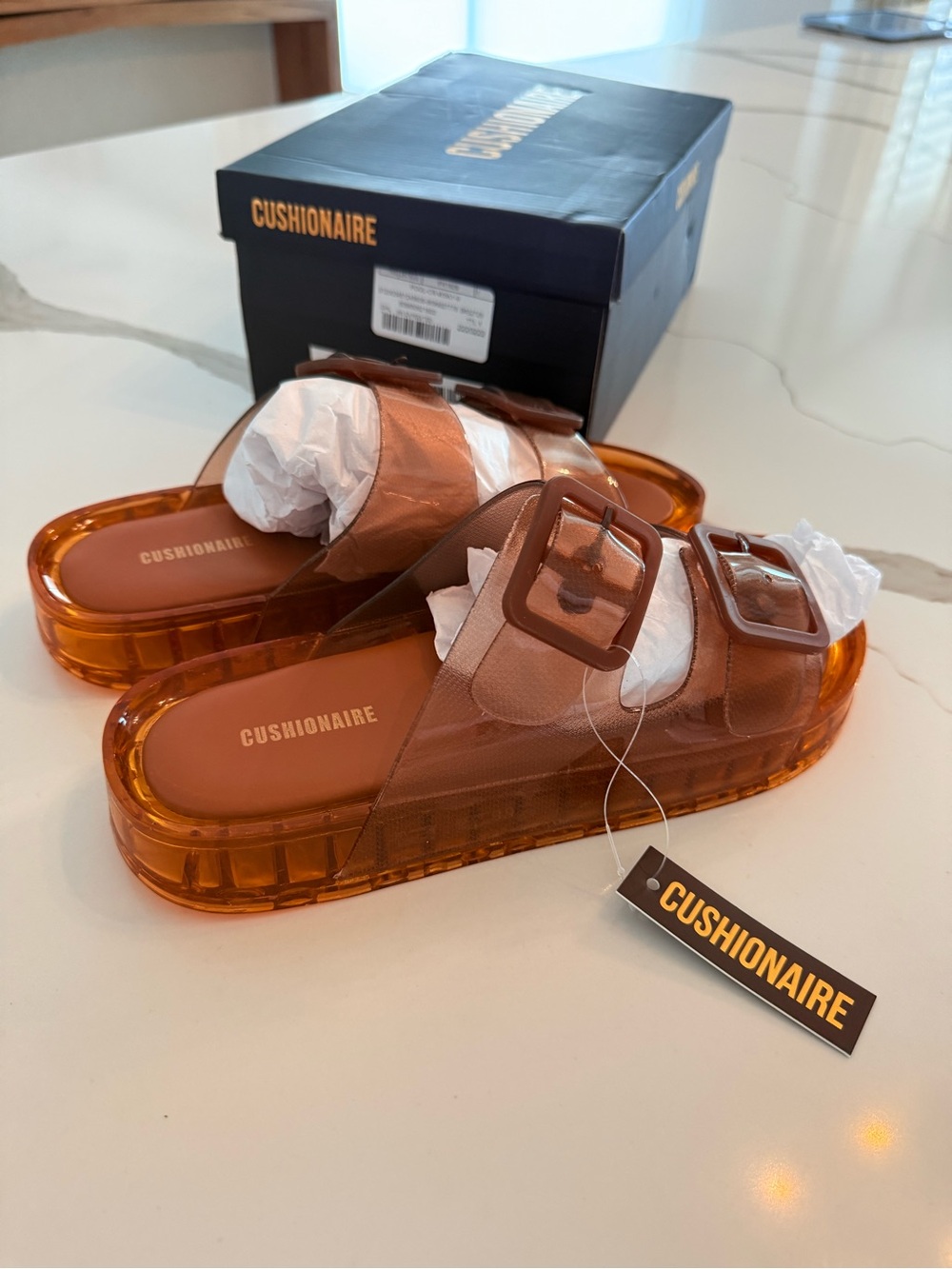 Cushionaire Women’s Whiskey Transparent Slide Sandals